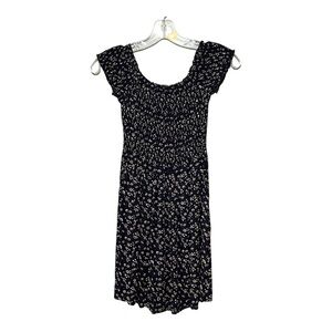 Brandy Melville Ditsy Floral Smocked Off The Shoulder Mini Dress Navy Small